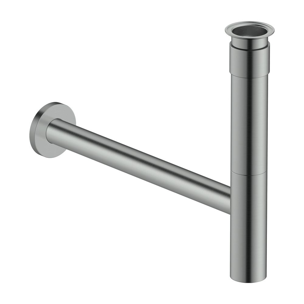 Siphon Duravit Universal Design en acier inoxydable brossé, laiton, sortie horizontale, adapté pour lavabo