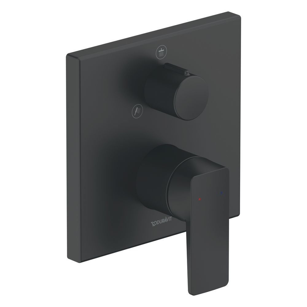 Mitigeur monocommande de douche Manhattan de Duravit, montage encastré, nombre de consommateurs 2, noir mat, pommeau de tête/main, rosace carrée 150x173 mm