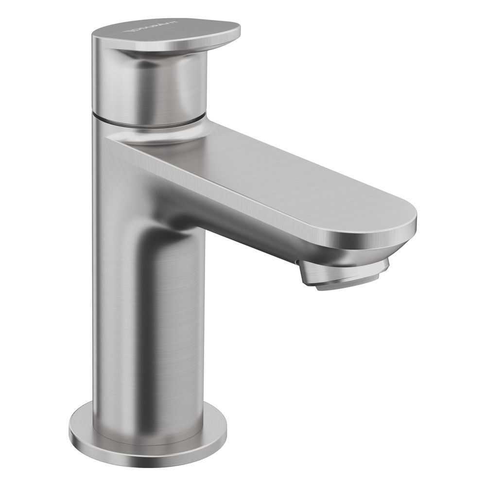 Vanne de lavabo Duravit Wave en acier inoxydable brossé, 4,5 L/min, portée 90 mm, hauteur 134 mm, pommeau EasyClean, raccord flexible 3/8"