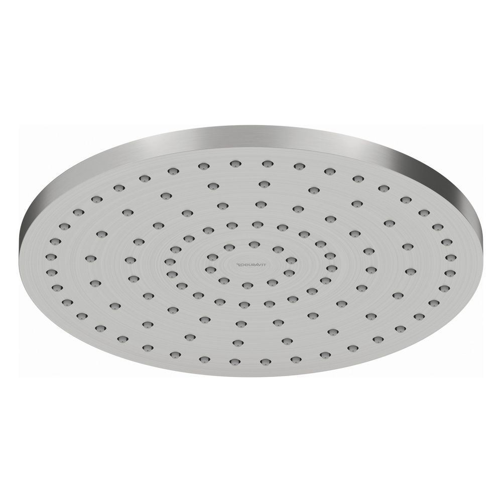 Pommeau de douche Duravit, acier inoxydable brossé, plastique, MinusFlow, rond, Ø 250 mm, 9 l/min, Rain, montage plafond/mur