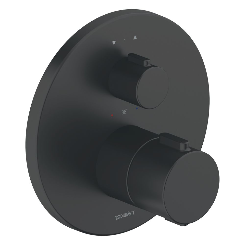 Robinetterie thermostatique Duravit à encastrer, 2 consommateurs, noir mat, 20,5 l/min, rosace ronde Ø 170 mm