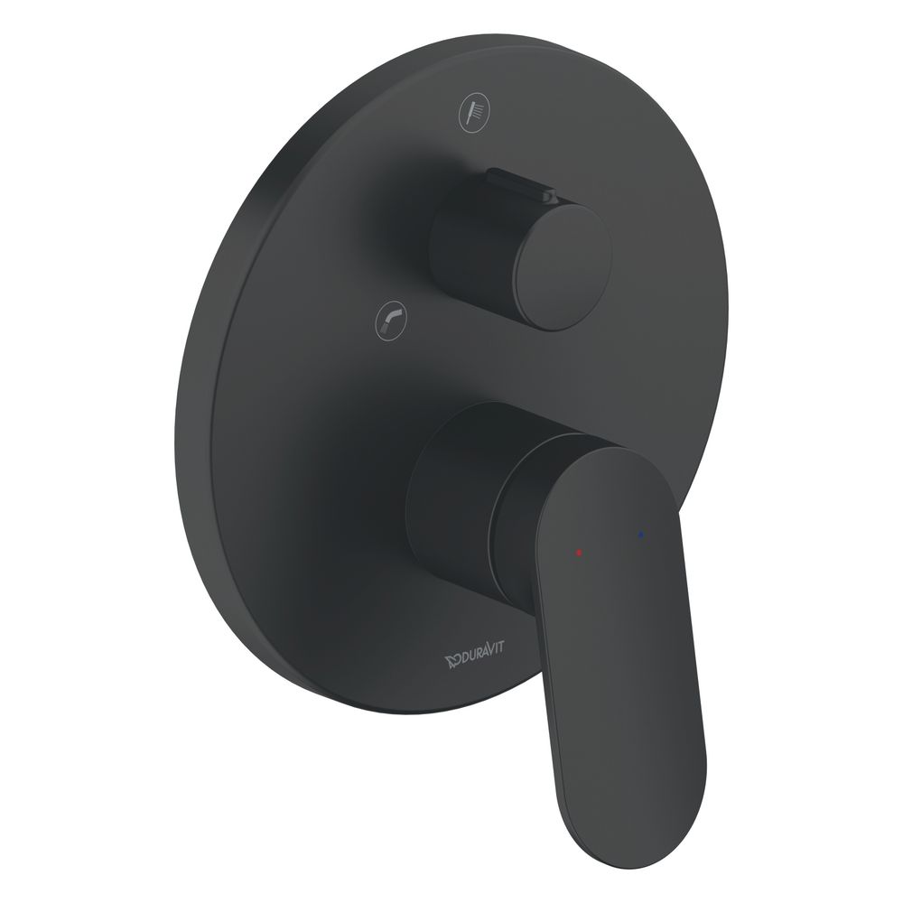 Mitigeur monocommande Duravit Wave pour baignoire encastré, 2 utilisateurs, noir mat, 22,5 l/min, rosace ronde, douchette manuelle, bec de baignoire