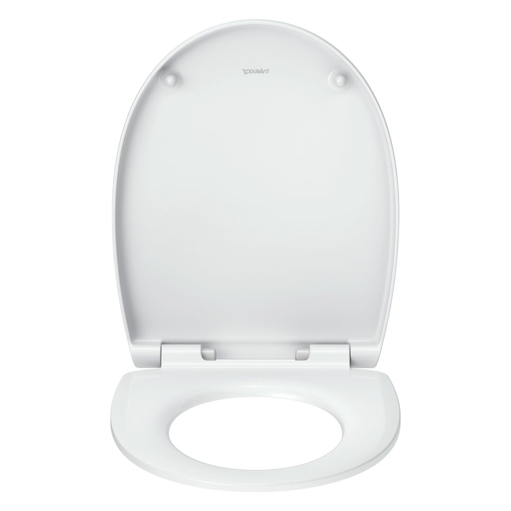 Siège de WC ovale Univavo Duravit blanc, 370x48x451 mm, avec fermeture automatique, garniture amovible, à recouvrement