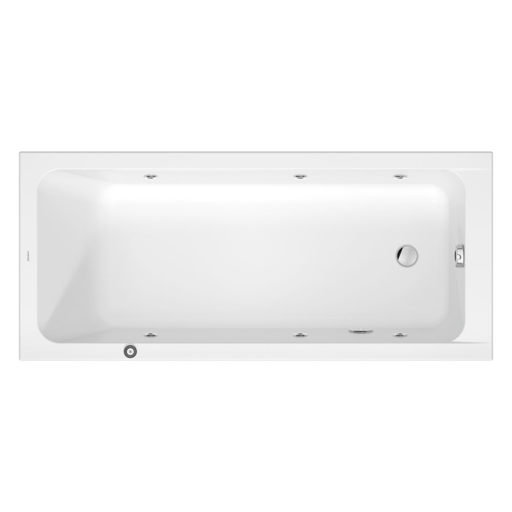 Baignoire hydromassante Duravit D-Code rectangulaire, encastrable, 750x1750x470mm, Jet Project, 1 appui-dos, 230l, intérieur 450mm, blanc HG