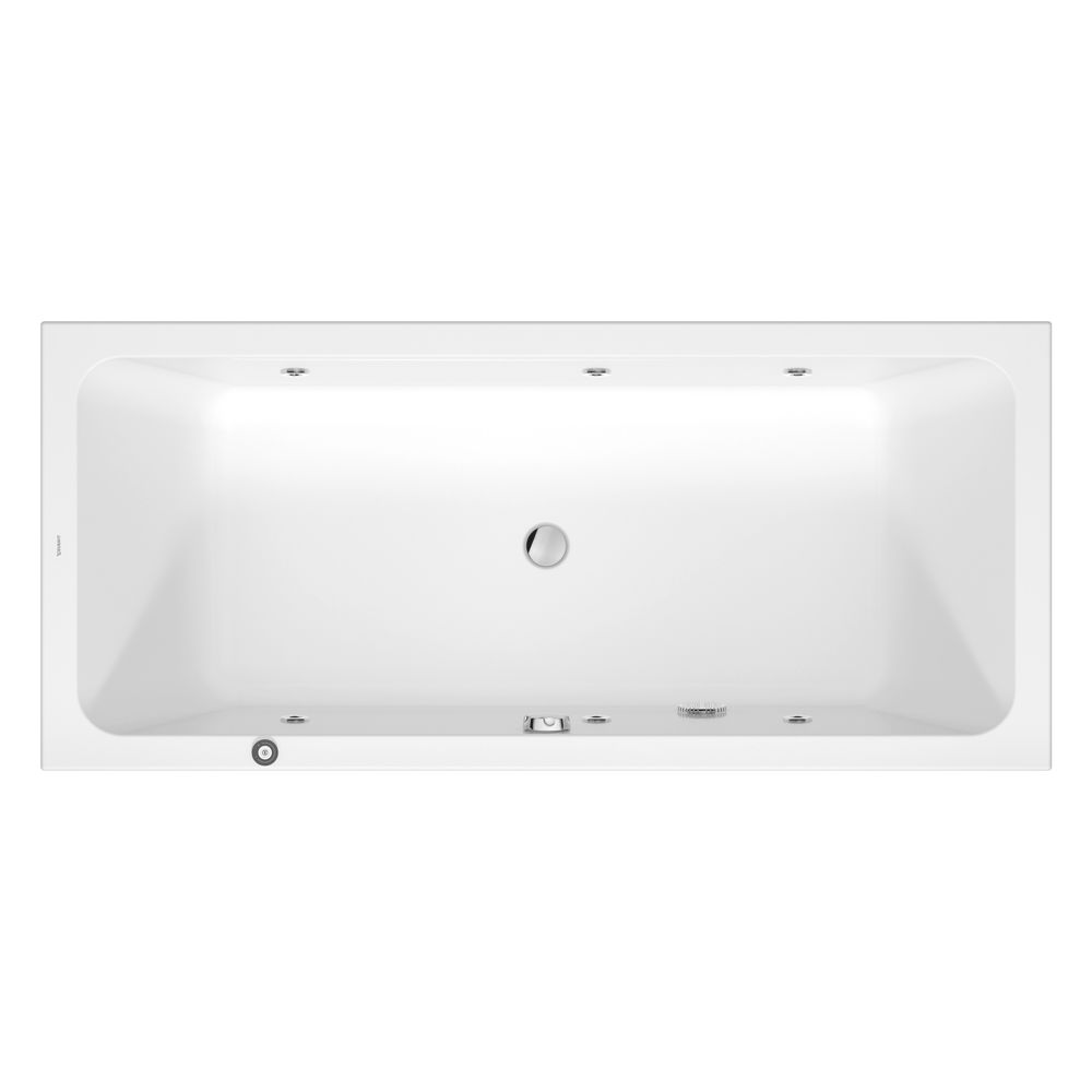 Duravit D-Code Baignoire balnéo rectangulaire à encastrer, 800x1800x470mm, Jet Project, 2 appuis-dos, 285l, intérieur 450mm, blanc HG
