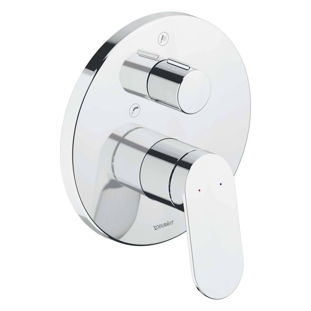 Robinet mitigeur Duravit Wave pour baignoire encastré, 2 sorties, chromé, 22,5 l/min, rosace ronde, douchette manuelle, trop-plein