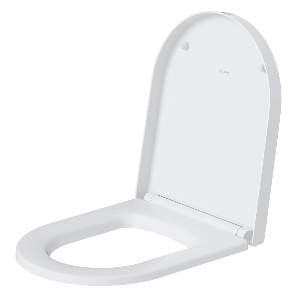 Abattant WC Duravit ME by Starck, blanc satiné, 374x40x458 mm, avec mécanisme de descente automatique, garniture de siège amovible, à recouvrement