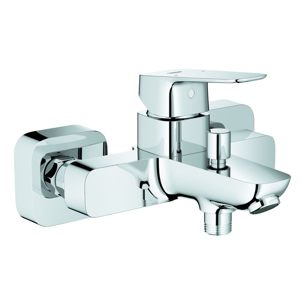 Grohe Robinet mitigeur monocommande Cubeo pour baignoire, montage mural, avec raccords S, rosace murale, anti-retour intégré, chromé, 1018130000