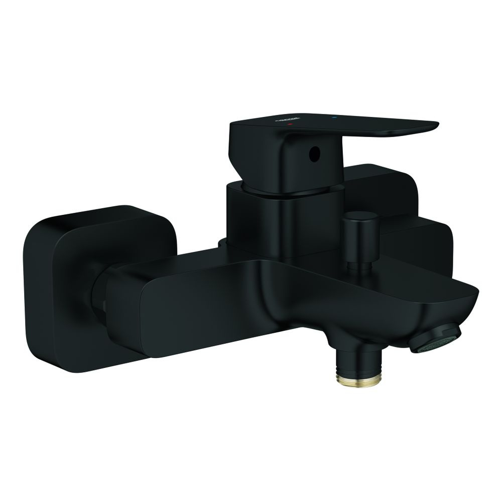Robinet mitigeur monocommande Grohe Cubeo pour baignoire, montage mural, avec raccords S, rosace murale, anti-retour intégré, noir mat, 1018132430