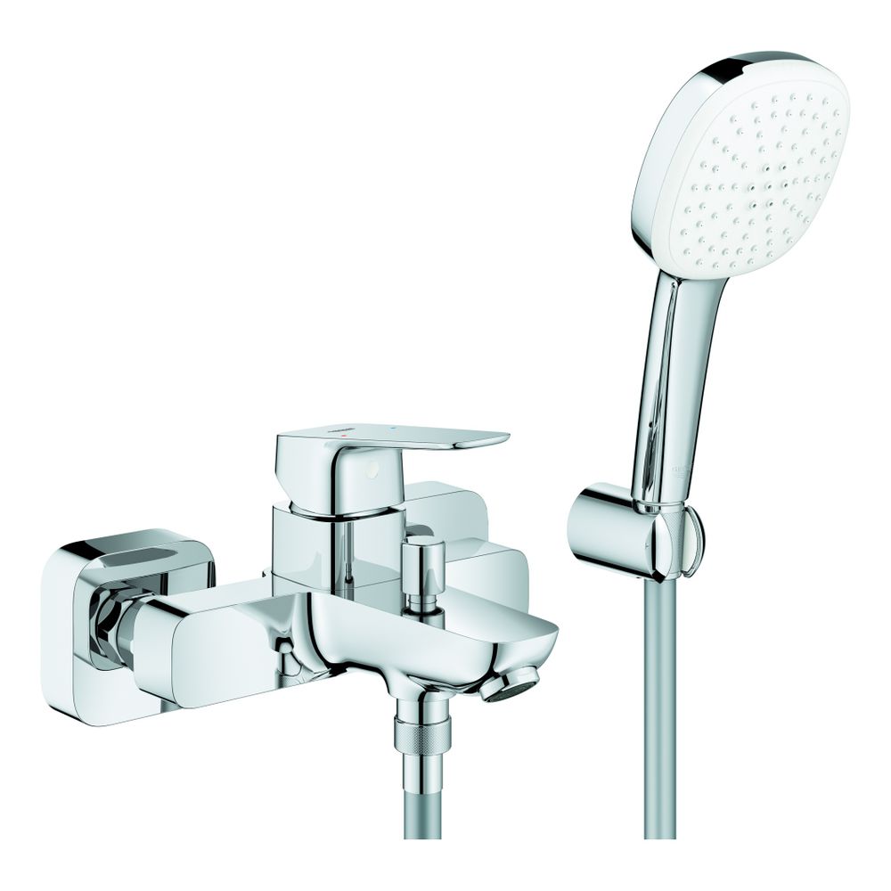 Robinetterie de baignoire Grohe Cubeo, montage mural, avec set de fixation Tempesta 110 Cube, raccords S, anti-retour intégré, Chromé