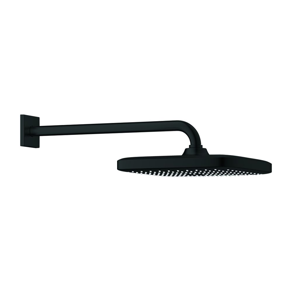 Grohe Tempesta 250 Cube Set pommeau de tête, design carré, bras de douche 380 mm, 1 type de jet, 9,5 l/min, noir mat, 266872430