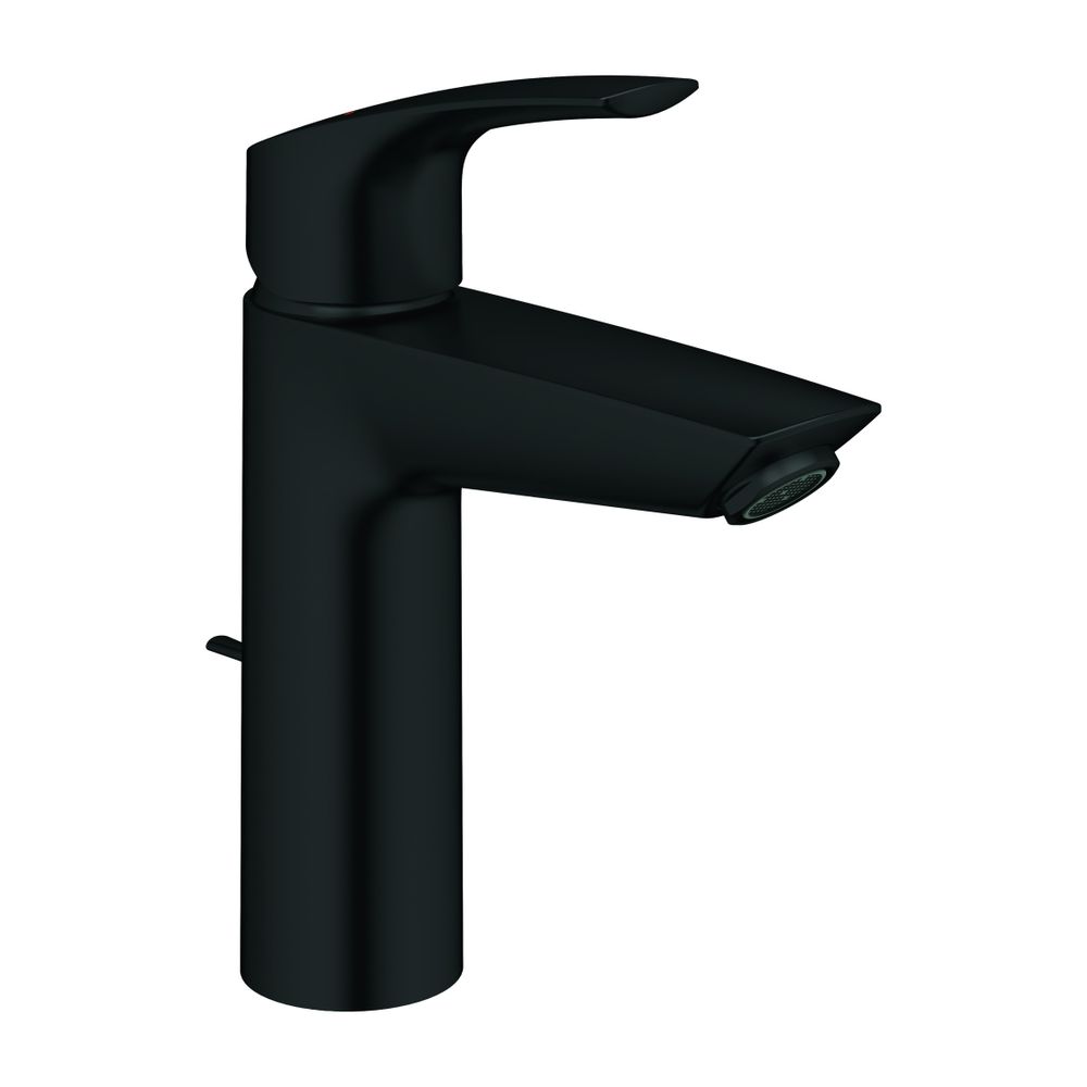 Robinetterie de lavabo Grohe Eurosmart à levier unique, montage 1 trou, taille M, limiteur de température, garniture de vidange à tige, noir mat