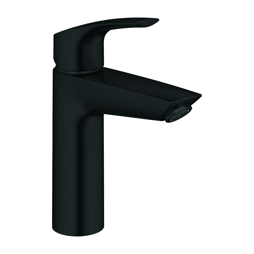 Mitigeur monocommande Grohe Eurosmart pour lavabo, montage 1 trou, taille M, limiteur de température, corps lisse, noir mat, réf. 233242433