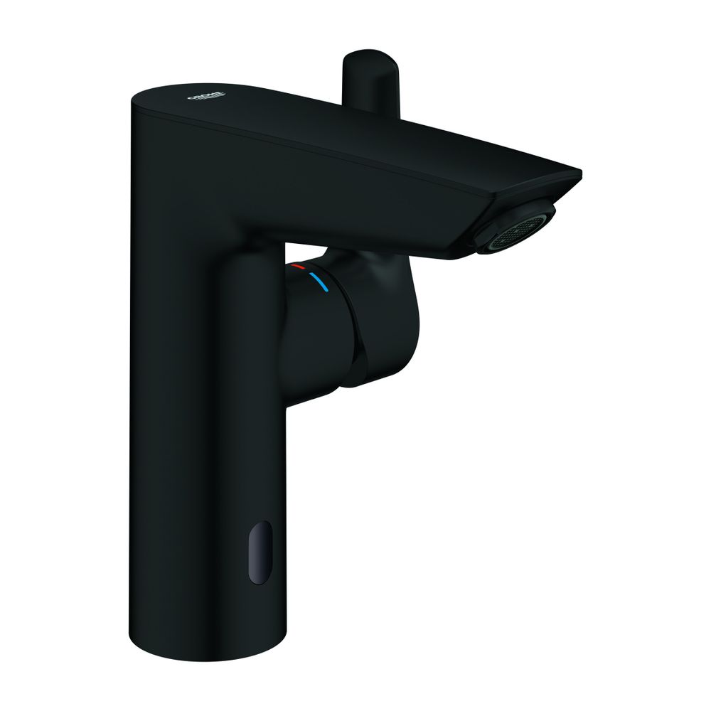 Robinetterie monocommande pour lavabo Grohe Eurosmart M-Size 2-en-1 hybride, corps lisse, garniture Push-Open, noir mat, 239752433