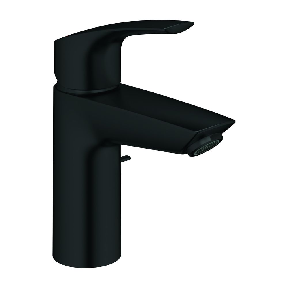Robinetterie monocommande pour lavabo Grohe Eurosmart, taille S, garniture à tige de traction, fonction économie d'énergie, noir mat, 329262433
