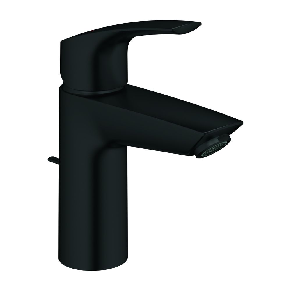 Grohe Mitigeur monocommande pour lavabo Eurosmart, taille S, limiteur de température, garniture de vidange à tirette, noir mat, 332652433
