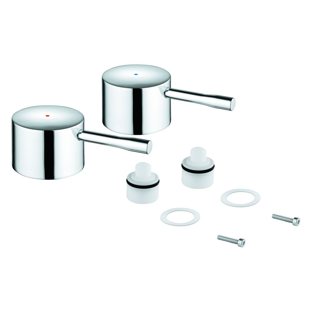 Paire de poignées Grohe pour robinetterie de lavabo Essence 3 trous, métal, marquage bleu/rouge, Graphite Hard brossé, 48330AL0