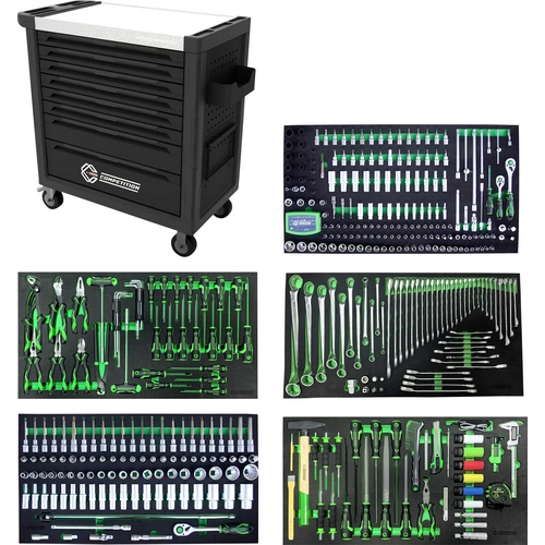 Chariot d'atelier COMPETITION avec 8 tiroirs et 434 outils premium