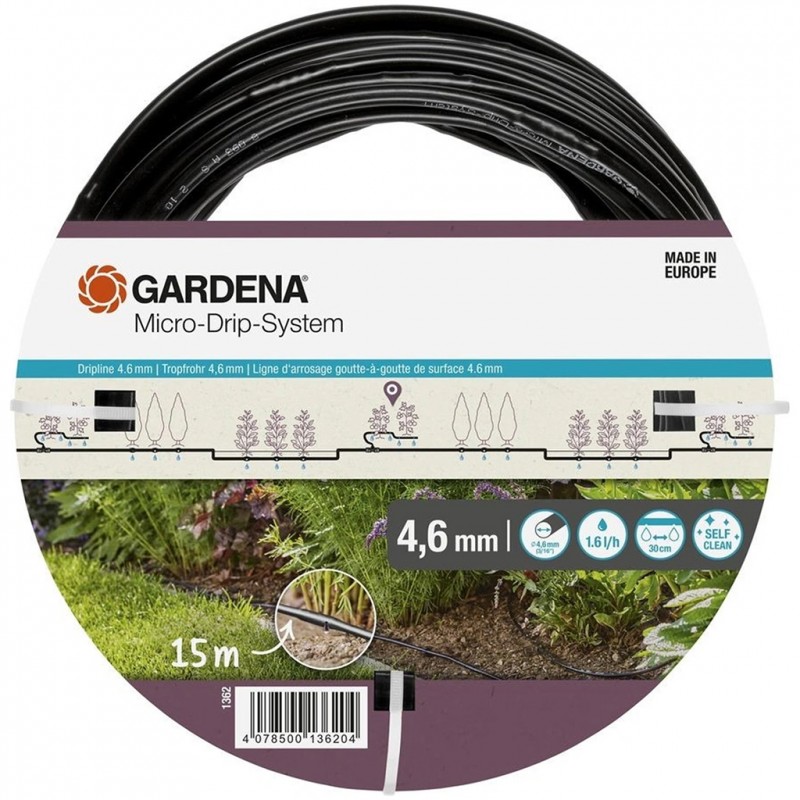 Système d'irrigation goutte-à-goutte Micro-Drip Gardena - Tuyau goutteur 4,6 mm (3/16"), 15 m - 1362-20