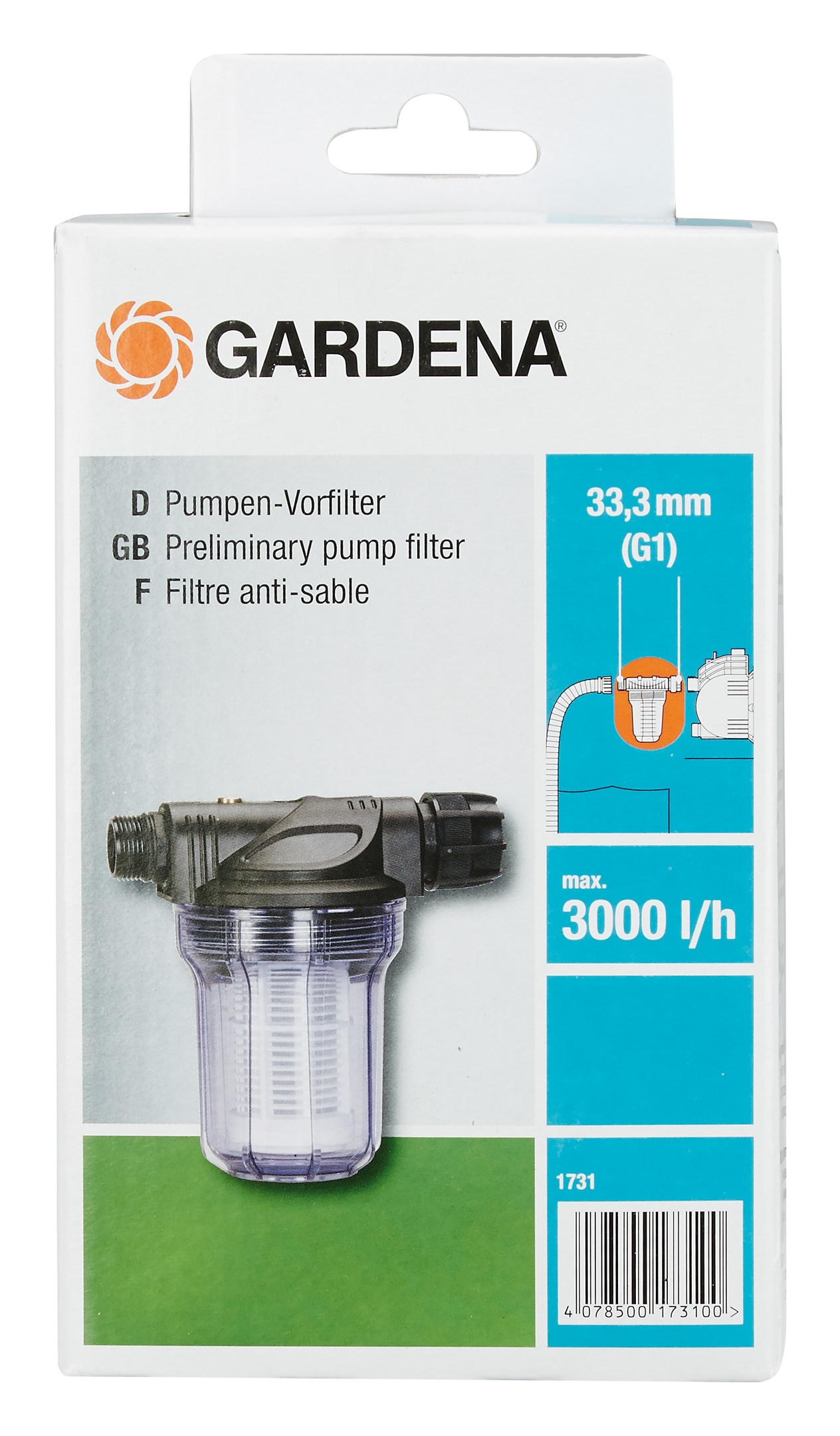 Préfiltre de pompe Gardena 3000 l/h (G 1), 1731-20