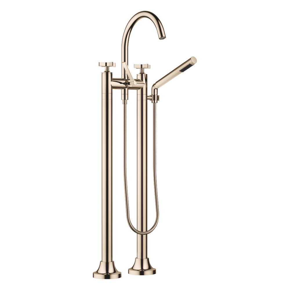 Robinetterie de baignoire à deux trous Dornbracht Vaia sur pied avec pommeau de douche, 221 mm, or 22 carats champagne, 25943809-47