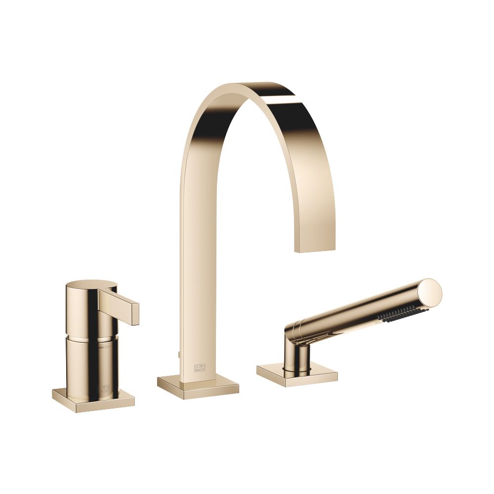 Robinetterie de baignoire à trois trous à levier unique Dornbracht Mem, pour montage sur rebord de baignoire, 220 mm, débit max. 20,4 l/min, Or 22 carats Champagne