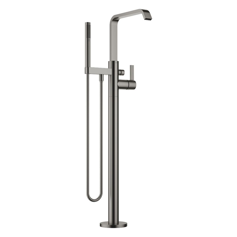 Robinetterie de baignoire à un seul levier Dornbracht IMO, version sur pied avec colonne, bec verseur Schwall de 279 mm, platine brossé