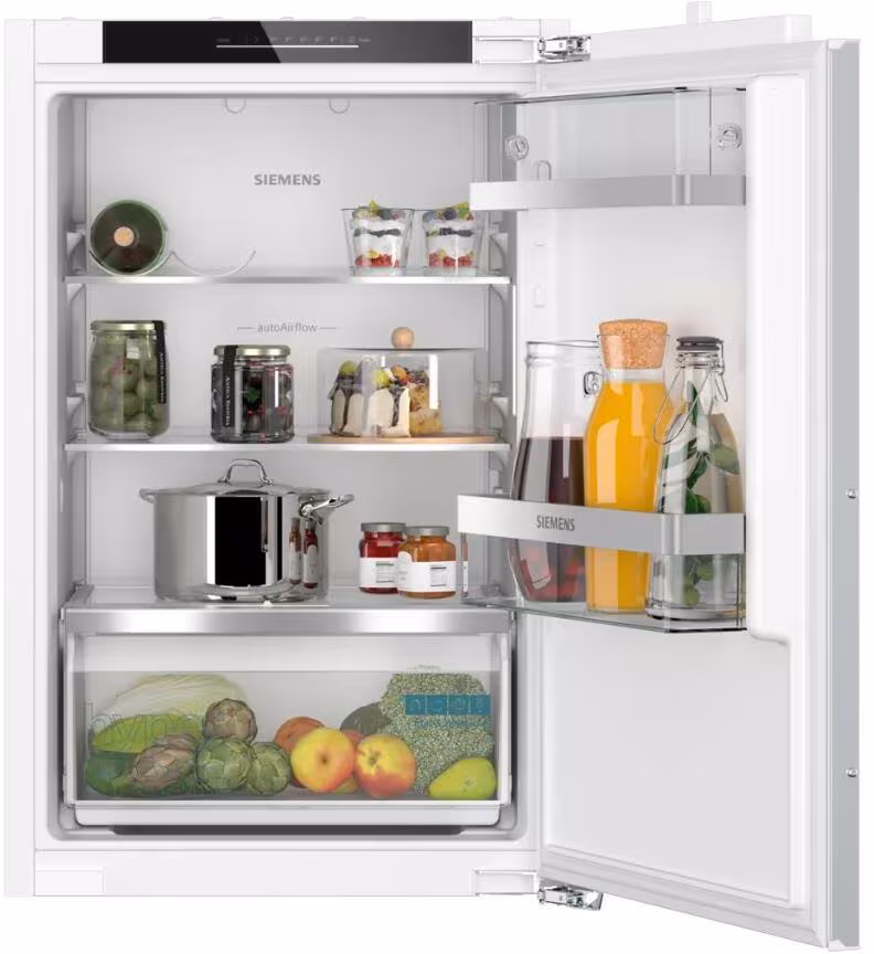 Siemens KI21RADD1 iQ500 Réfrigérateur encastrable, hauteur d'encastrement : 88 cm, 136 L, charnières plates, hyperFresh, Home Connect, éclairage LED, fermeture douce, blanc