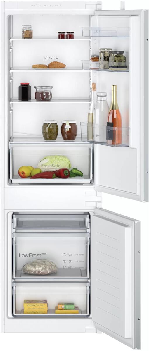 Neff KI5861SE0 N 30 Combinaison réfrigérateur-congélateur encastrable, hauteur d'encastrement 177,5 cm, 267 L, porte coulissante, Eco Air Flow, éclairage LED, Fresh Safe