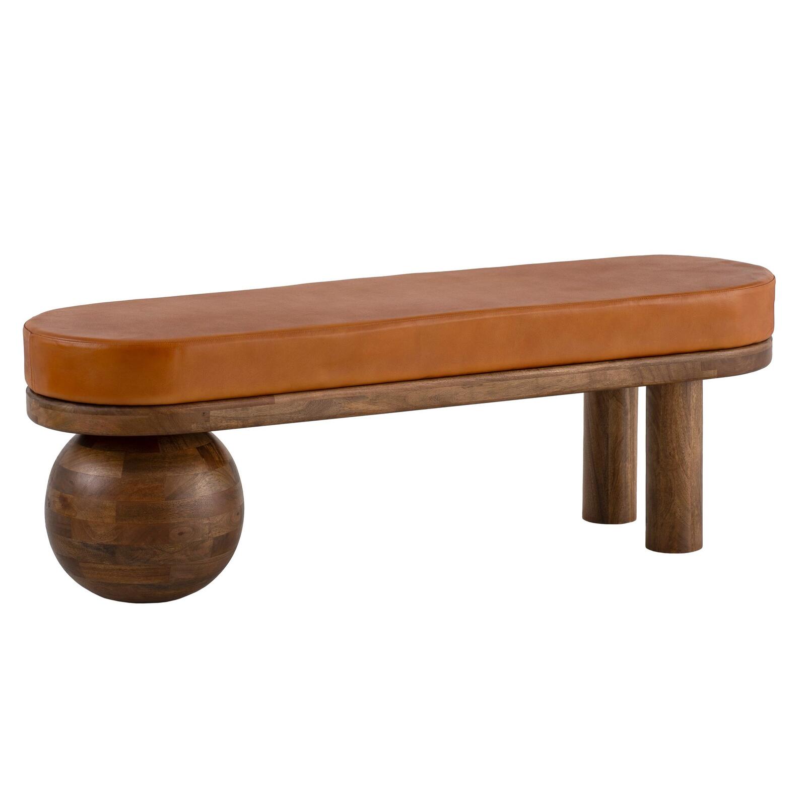 Banc WOHNLING WL7.314 en cuir de chèvre et manguier massif 140x47x40 cm marron