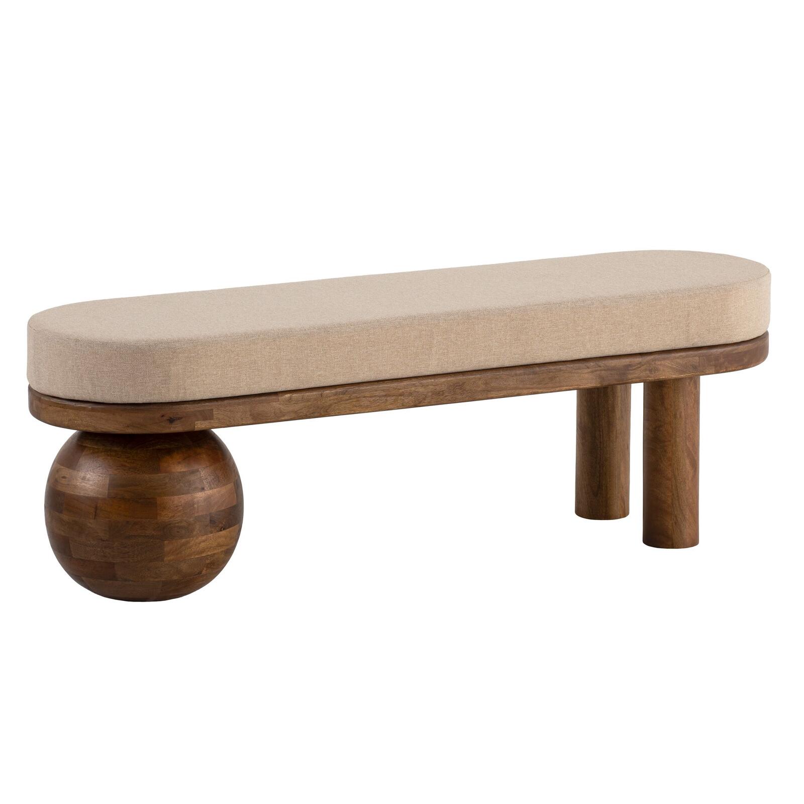WOHNLING WL7.315 Banc d'appoint tissu Mangue bois massif 140x47,5x41,5 cm rembourré beige