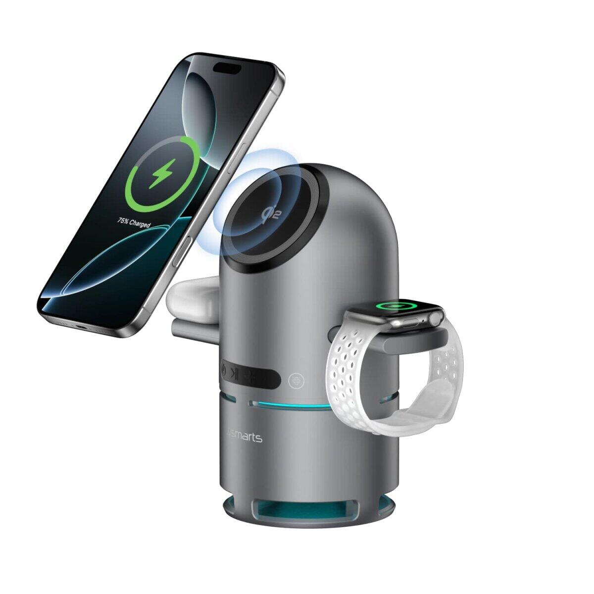 Station de charge sans fil 4smarts Qi2 ChargeBot, gris espace, incluant adaptateur secteur et câble