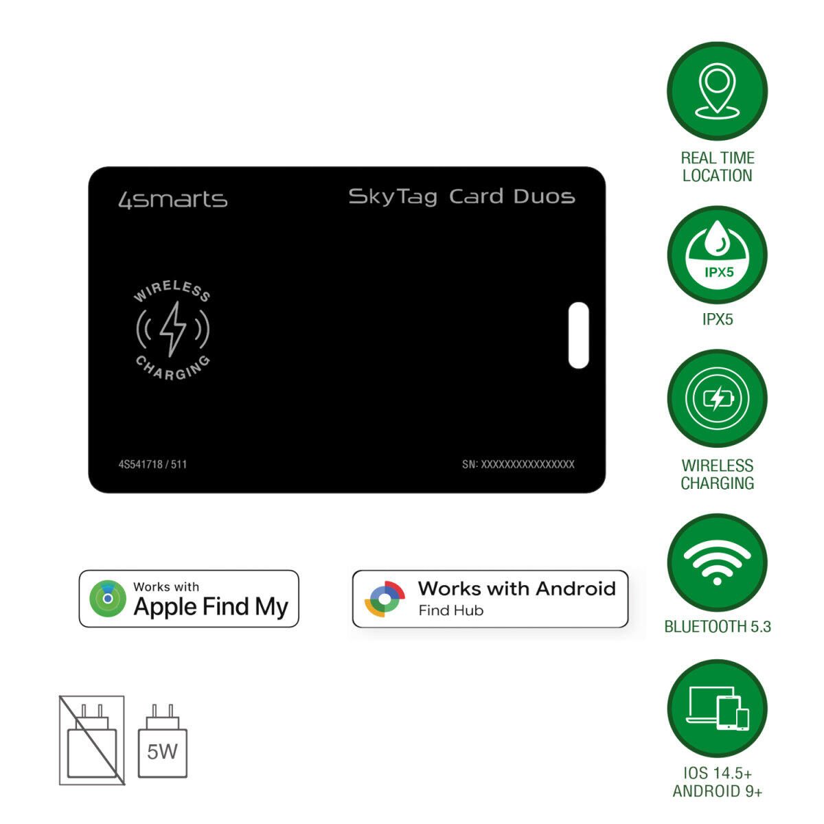 SkyTag Card Duos ReCharge 4smarts Localisateur de position, noir