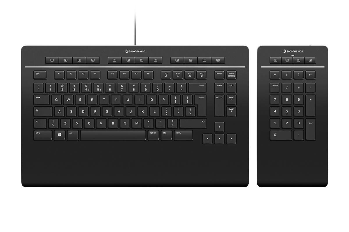 Clavier 3Dconnexion Pro avec pavé numérique noir - Câble Suisse (filaire/sans fil), QWERTZ