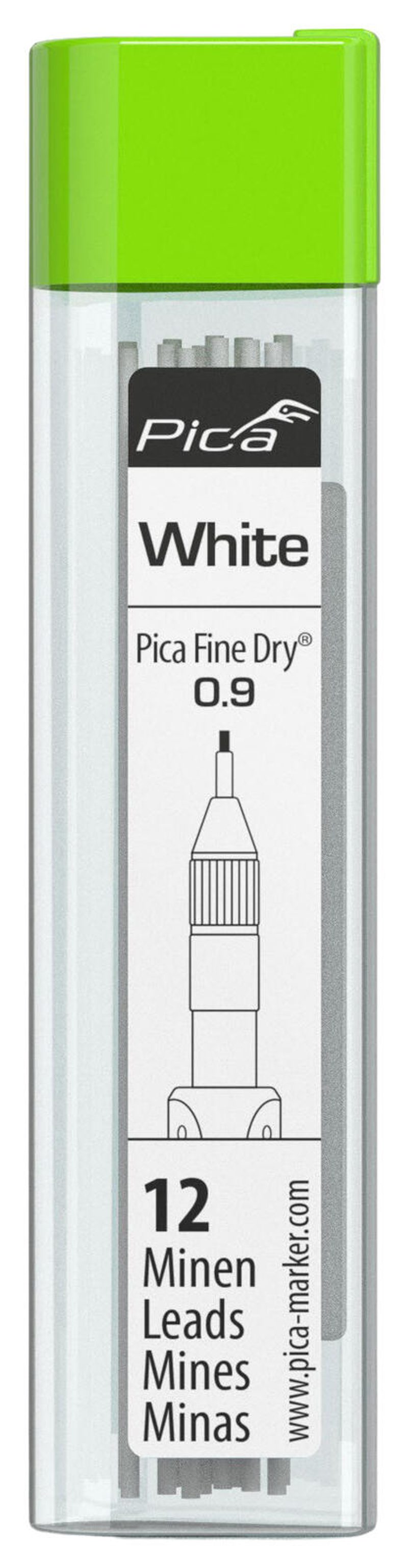 Mines de rechange Pica Fine Dry pour crayon marqueur de trous profonds 0.9 mm blanc 1 Pack = 12 pièces — lot de 12 pièces