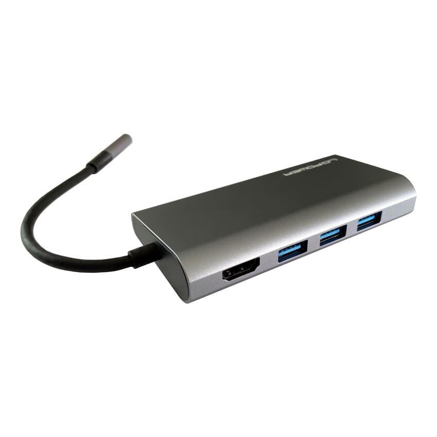 Hub USB LC Power LC-HUB-C-MULTI-5 3x USB-A (3.2 Gen. 1), 1x USB-C, 1x HDMI, 1x lecteur de cartes Micro-SD, 1x lecteur de cartes SD, 1x RJ45