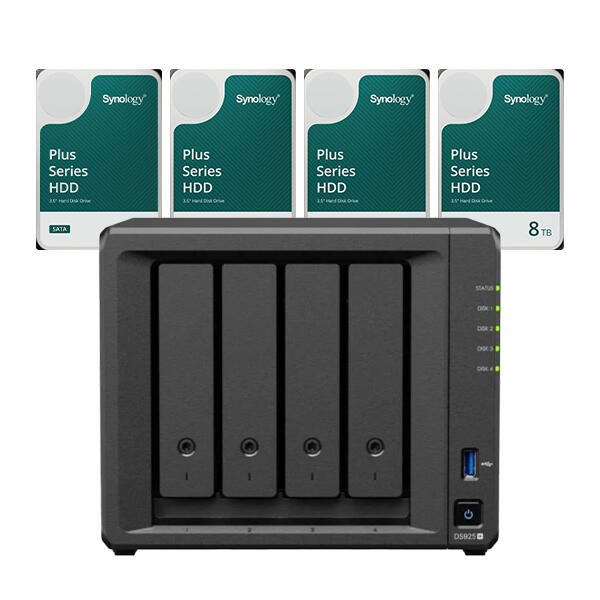 Synology DS925+ DiskStation + 32TB 4x Synology Plus 3,5" SATA 6Gb/s Disque dur 8 To