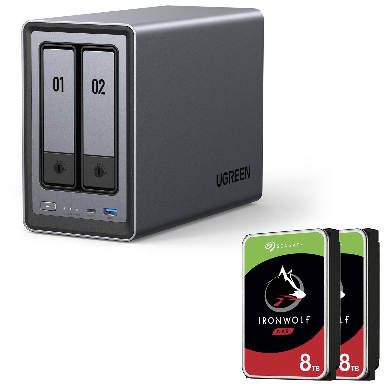 Système NAS Ugreen NASync DXP2800 2 baies + disque dur Seagate 16 To (2 x 8 To)