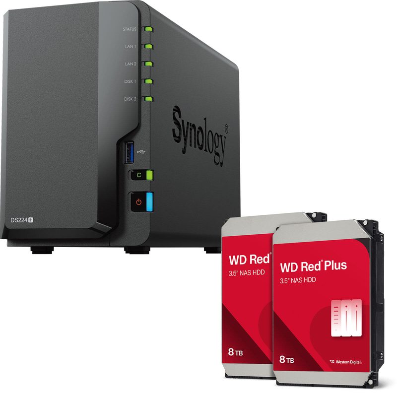 Synology DiskStation DS224+ NAS 2 baies, boîtier nu + 16 To (2x8 To WD Red Plus SATA 3,5")