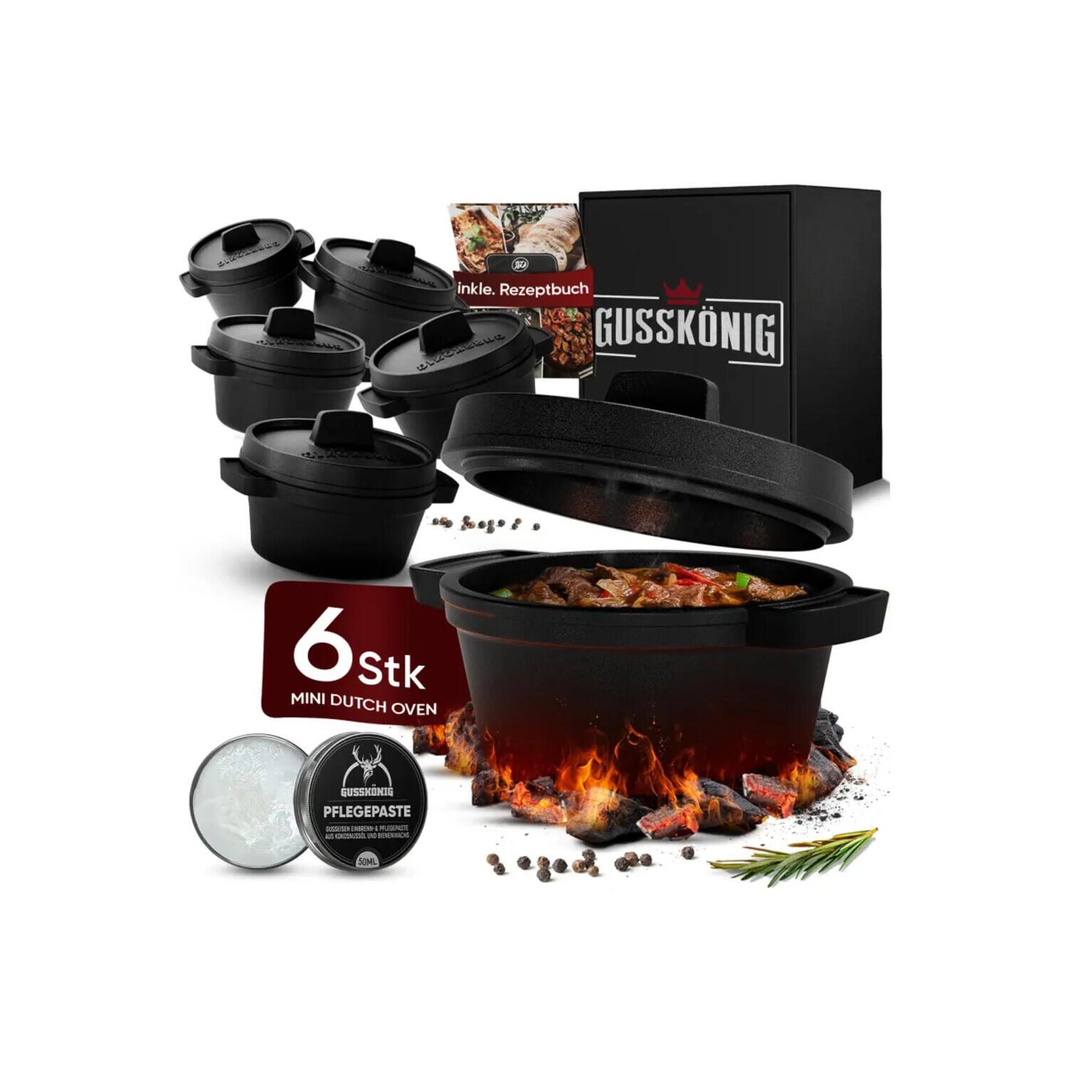 Set de mini cocottes en fonte émaillée GUSSKÖNIG 6 pièces 300 ml