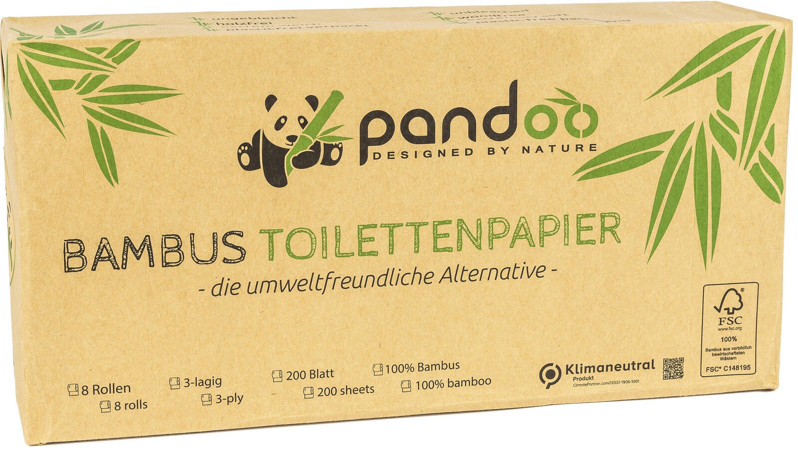 Pandoo Papier toilette 3 couches 1 pack = 8 rouleaux