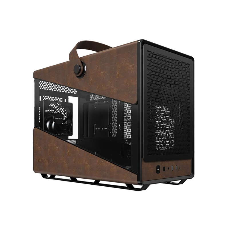Boîtier PC Montech Heritage Pro Mini-Tower noir / marron Micro ATX/Mini-ITX, portable, finition cuir écologique