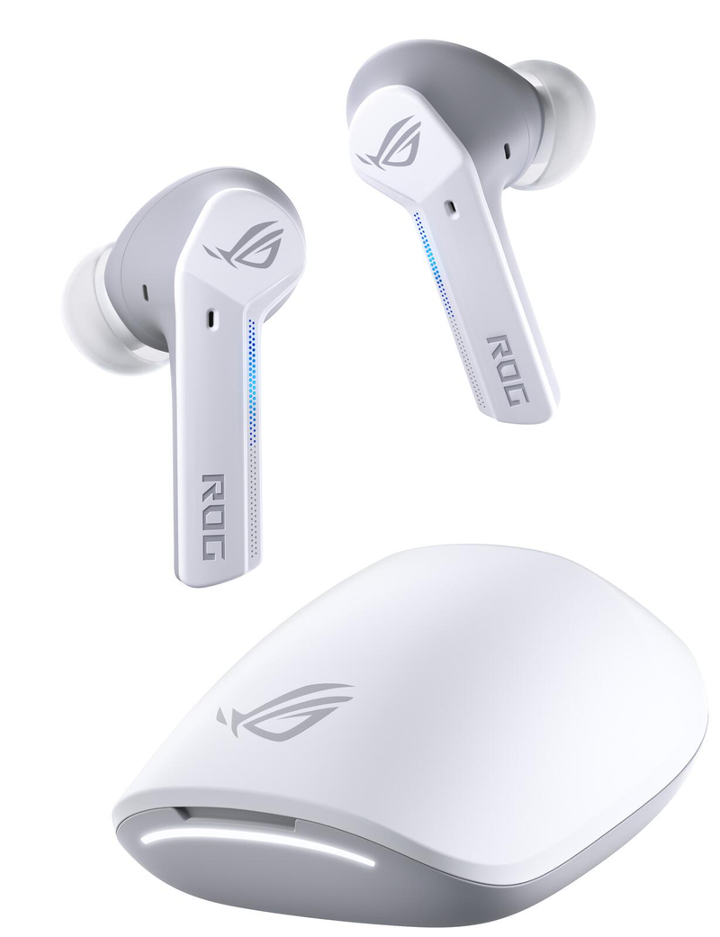 Casque audio sans fil ASUS ROG Cetra True Wireless In-Ear Gaming, blanc, réduction active du bruit (ANC), autonomie 27 heures, charge sans fil