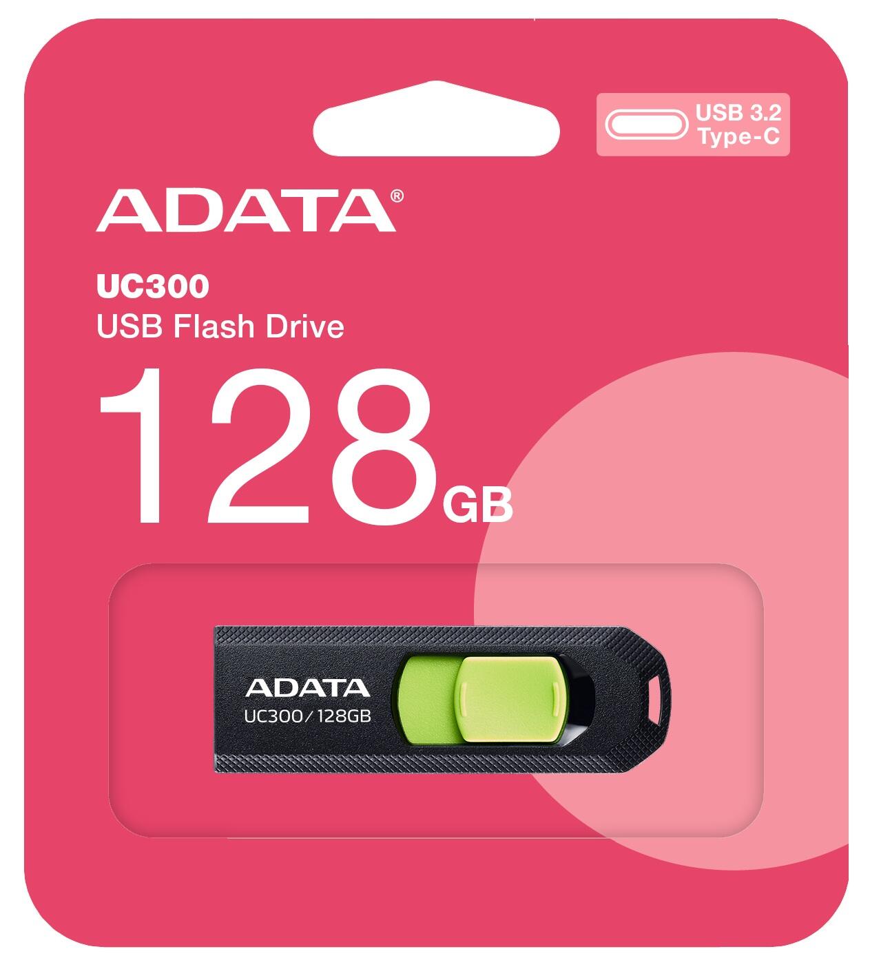 Clé USB ADATA UC300 128 Go USB Type-C 3.2 Gen 1, Noir, Vert