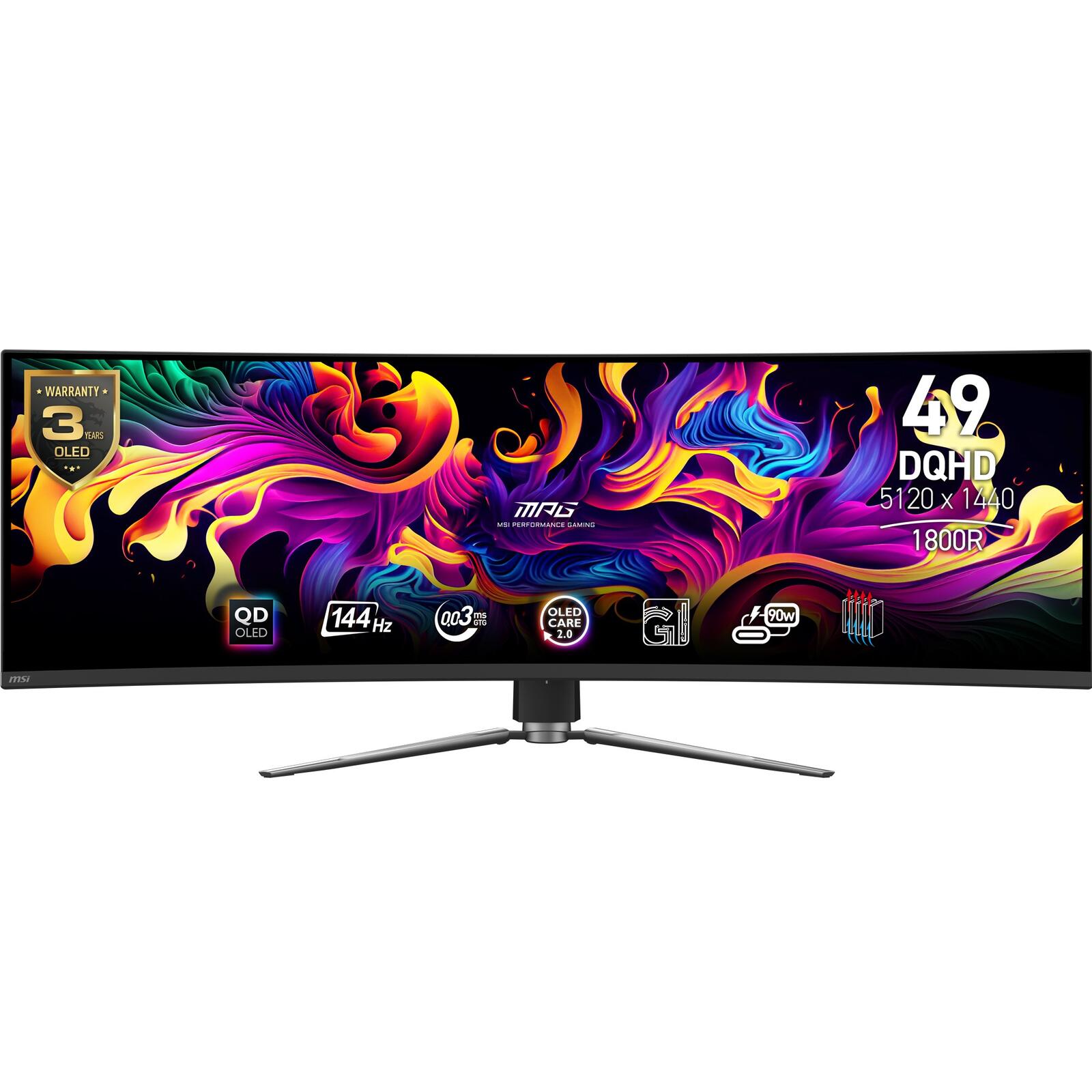 Écran gaming MSI MPG 491CQPDE QD-OLED incurvé 124,5 cm (49") DQHD, QD-OLED, 0,03 ms, HDMI, DisplayPort, Adaptive-Sync, 144 Hz