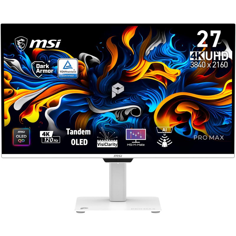 Écran MSI Pro MAX 271UPXW12G 67,3 cm (26,5") 4K Display (3.840 x 2.160 pixels), écran QD-OLED, 0,03 ms, 120 Hz, DisplayPort 1.4a, HDMI 2.1