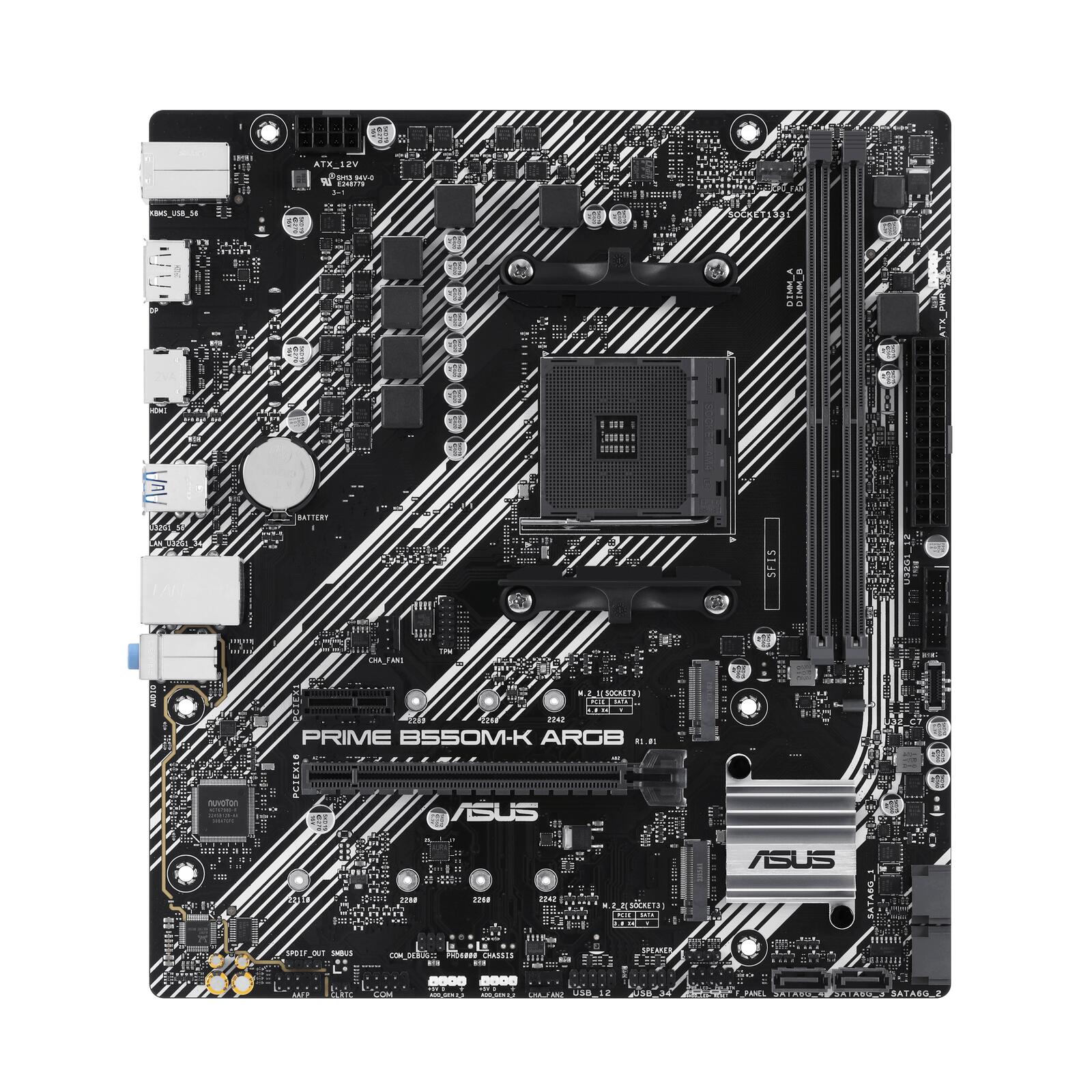 Carte mère ASUS PRIME B550M-K ARGB, mATX, AMD AM4, PCIe 4.0, 2x M.2, DisplayPort, HDMI, SATA 6 Gbit/s, Aura Sync