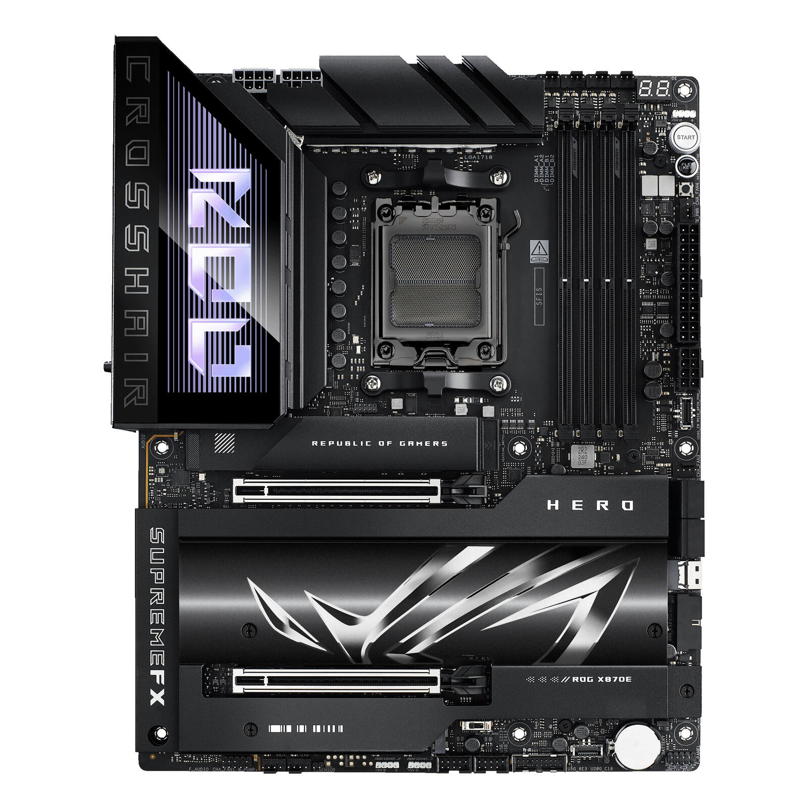 Carte mère ASUS ROG CROSSHAIR X870E HERO ATX, AMD, AM5, mémoire DDR5, 5x M.2, 2x USB 4, PCIe 5.0, WiFi 7