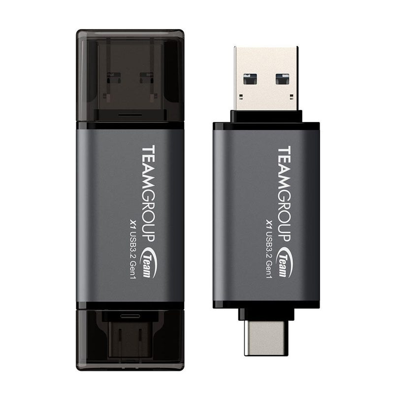Team Group X1 Clé USB 3.2 Gen1 128 Go USB Type-A / USB Type-C 3.2 Gen 1 (3.1 Gen 1), Noir, Gris