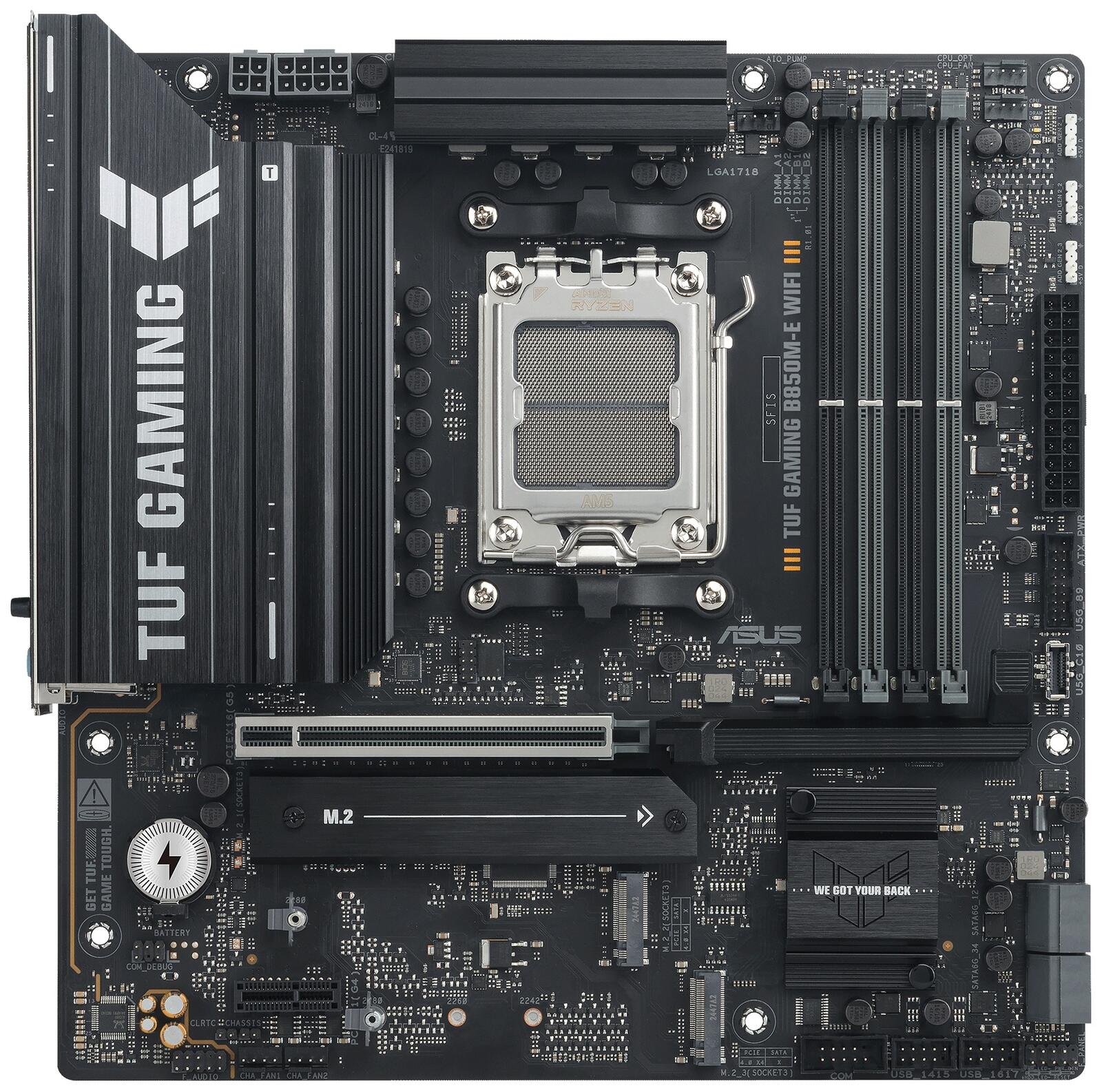 Carte mère ASUS TUF GAMING B850M-E WIFI Socket AM5, micro-ATX, Ryzen 9000, DDR5, PCIe 5.0, WiFi 6E